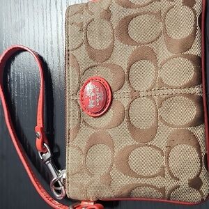 Coach Tan and Orange Signature Wristlet